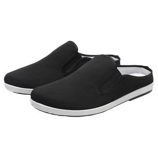 秋季透气半拖轻便青年休闲包头布拖鞋防滑无跟老北京拖鞋男士外穿