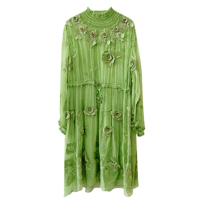 真丝桑蚕丝连衣裙女小个子显高显瘦高级感轻奢刺绣宽松收腰中长款