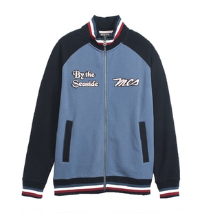 MCS源自万宝路男士春秋款宽松外套立领拉链拼色美式街头卫衣夹克