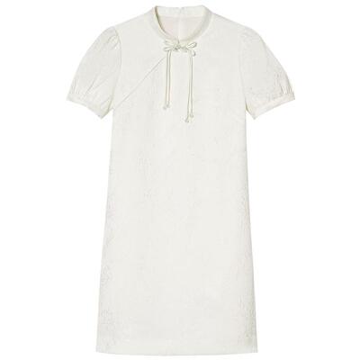 SALT.P可颜米白色提花新中式盘扣连衣裙女夏季短裙AC35205430