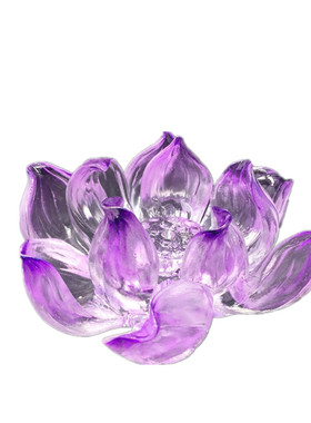 高档琉璃莲花酥油灯座水晶佛前供灯底座七宝琉璃烛台香插家居摆件