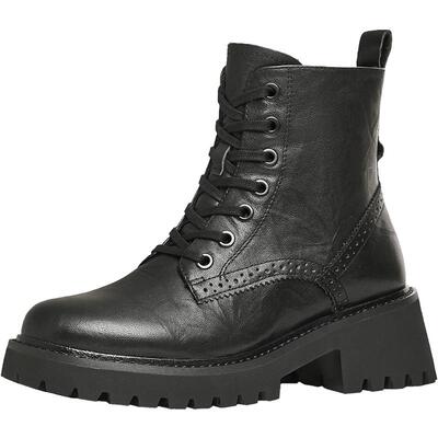 天美意复古粗跟厚底马丁靴女鞋子休闲短靴皮靴冬新款COQ47DD4