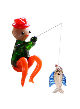 手作渔夫钓鱼招财乌龟玻璃工艺品