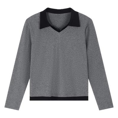 翻领正肩长袖t恤女秋季显气质