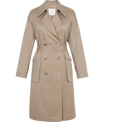 XG雪歌中长款卡其色长袖风衣时尚春季新款通勤简约宽松翻领外套女