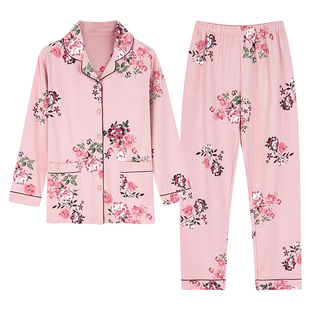 女士睡衣春秋款纯棉长袖中年妈妈家居服秋季大码全棉薄款秋天套装