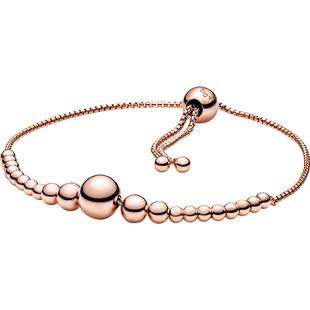 Pandora潘多拉奥莱连珠设计素圈手链绳玫瑰金色礼物