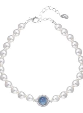 超气质的清透海蓝宝+珍珠手链