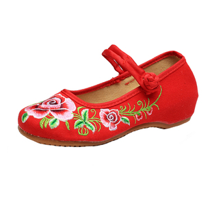 2026新款牡丹老北京牛筋底布鞋民族风绣花鞋内增高广场舞女单鞋春