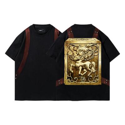 TEE7-圣斗士圣衣背包天马射手双子处女短袖T恤复古怀旧纯棉宽松