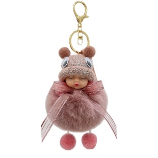可爱獭兔毛睡梦娃娃汽车钥匙扣挂件网红毛绒公仔玩偶包包皮草挂饰