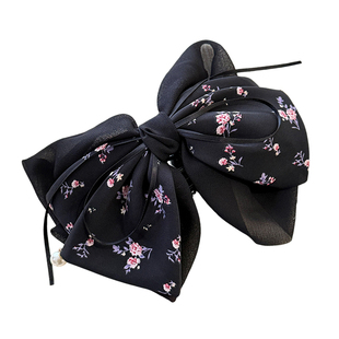 网纱蝴蝶结马尾抓夹2026款巨好看的抓夹高级感印花半扎发抓夹头饰