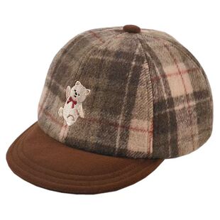 宝宝秋冬呢料软檐鸭舌帽男女童加厚保暖棒球帽可爱刺绣格子遮阳帽