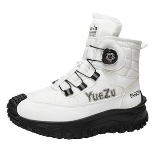 雪地靴男款冬季加绒保暖大棉鞋旋转纽扣皮毛一体防水防滑高帮棉靴
