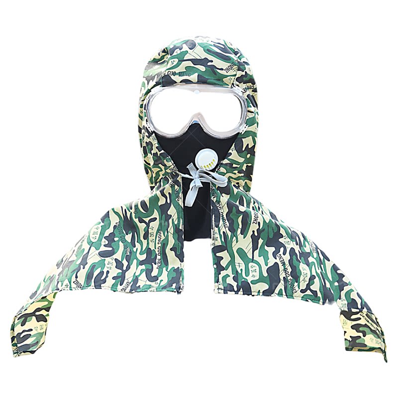 防尘面罩全脸防灰尘面罩全脸头罩打药防护面罩一体披肩帽粉尘面具