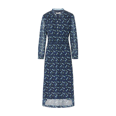 红人气质蜻蜓印花收腰中长连衣裙