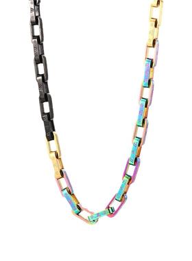 不掉色潮牌方扣竹节炫彩项链