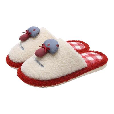 细细条立体小蘑菇棉拖鞋女