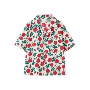 夏季一家三口母子母女装海边度假多巴胺港风复古炸街亲子装花衬衫