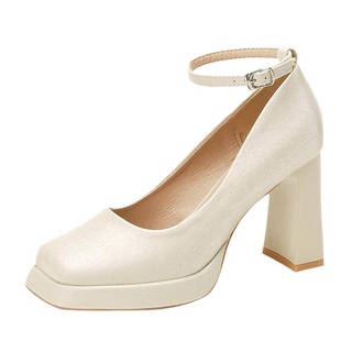 玛丽珍高跟鞋女粗跟防水台厚底小个子增高婚纱姐妹团伴娘鞋新娘鞋