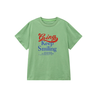 郑买买 青柠微笑 春夏季新款纯棉通勤休闲百搭显瘦正肩印花短袖女