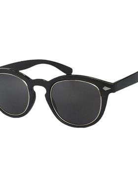 明星高档品牌水牛角金属圈菱形饰片圆形大框太阳眼镜黑色偏光墨镜