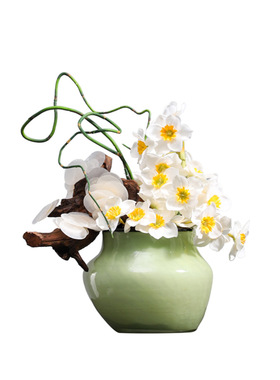 妖及 现代绿色系仿真清新小花 样板间办公桌卫生间茶几花艺组合