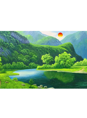 山水风景画青山绿水客厅自粘装饰