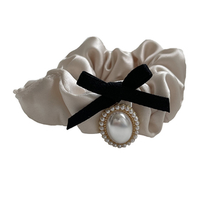 典雅赫本~法式复古风蝴蝶结珍珠发圈丸子头皮筋头绳高级感头饰女