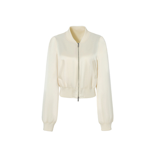 LEDIM WANG垂感醋酸棒球夹克外套女2026春夏新款白色直筒修身百搭