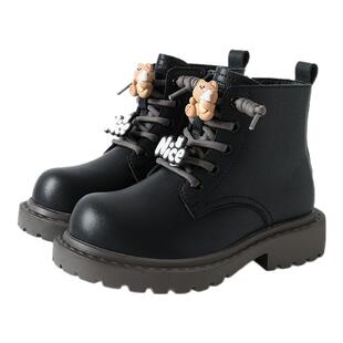 天美意童鞋2026新款春秋儿童靴子女童英伦风短靴潮酷马丁靴子皮靴