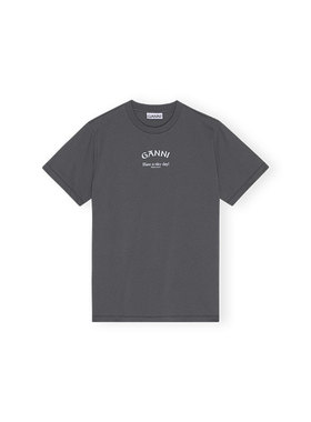 GANNI女装 火山灰色logo印花棉质休闲圆领短袖T恤衫 T3590490