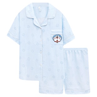 哆啦A梦睡衣夏季女款2025新款泡泡纱短袖家居服网红风可爱两件套
