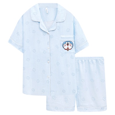 哆啦A梦夏季泡泡纱睡衣两件套