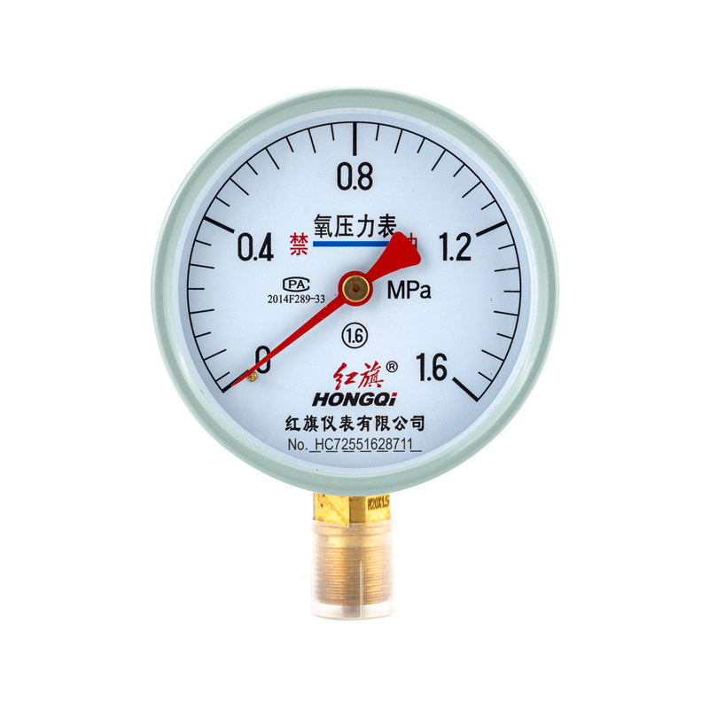 红旗仪表YO-100氧气压力表禁油1.6级0-25MPA径向各种气体厂家直销