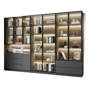 客厅书柜橱柜一体到顶整墙展示柜轻奢满墙收纳柜展示柜定制包安装
