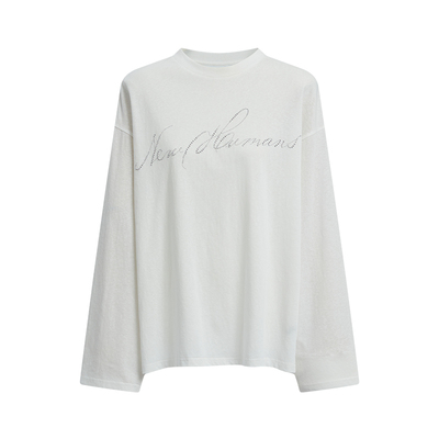 松弛感字母烫钻长袖T恤女打底衫