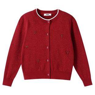 安奈儿童装女童开衫毛衣针织衫2025秋新款保暖学院风轻薄弹力时尚
