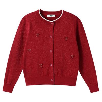 安奈儿童装女童开衫毛衣针织衫2025秋新款保暖学院风轻薄弹力时尚