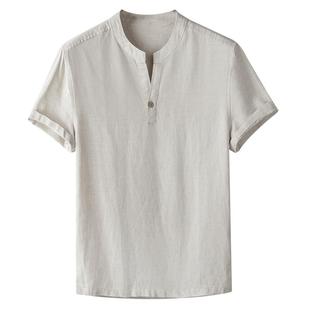 Mind Bridge【亚麻】25夏季薄款通勤短袖男士透气V领复古衬衫男装