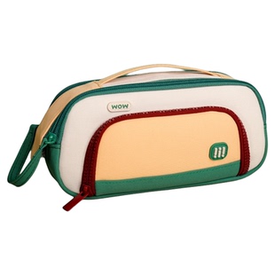 玩物文创撞色拼接笔袋大容量学生文具盒简约设计感收纳袋新款便携