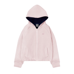 FDR官方店 软糯宽松黑粉撞色摇粒绒卫衣女2026年春季拉链开衫外套