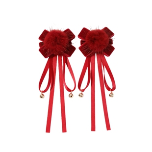 儿童新年红色发夹头饰女孩中国风汉服流苏古风发卡宝宝蝴蝶结发饰