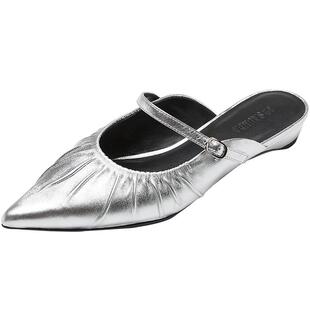 莱尔斯丹春夏新款Queen1220尖头高级法式银色女士单鞋拖鞋6M13102