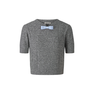 【赵今麦同款】HERLIAN2025年秋季新品女士蝴蝶结miu系针织衫短袖