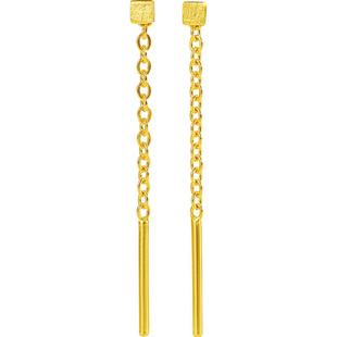 黄金耳线999足金正品小方块2025新款短款爆款耳钉耳链耳饰纯金女