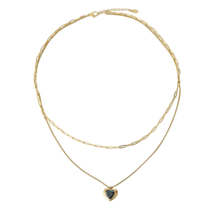 外贸y单金色钛钢黑色爱心吊坠法式双层项链ins艺术感复古优雅颈链