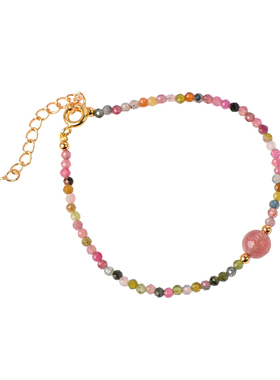 普陀山碧玺原石草莓晶手链