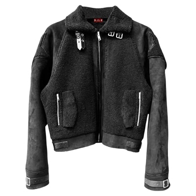 DETW麂皮拼接羊羔绒加厚外套