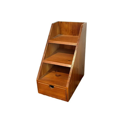 复古实木多层置物架+杂志架组合 桌面多功能收纳盒